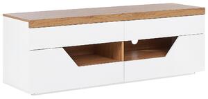 TV stolík biela svetlé drevo MDF 4 zásuvky 2 police škandinávsky dizajn obývacia izba