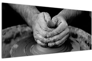 Čiernobiely obraz - výroba keramiky (120x50 cm)