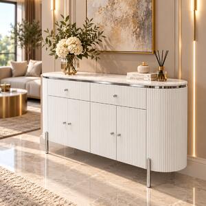 KOMODA GASTON II STRIEBORNÉ NOHY + BIELA + MRAMOR 150 cm