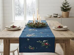 Vianočný behúň na stôl WINTER BERRIES 40x150 cm, tmavomodrý