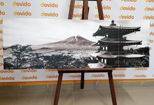 Obraz pamiatka Chureito Pagoda v čiernobielom prevedení