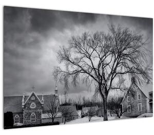 Obraz čiernobielej dediny (90x60 cm)