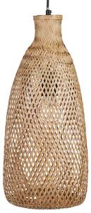 Závesná lampa svetlé drevo béžová otvorené bambusové tienidlo boho dizajn osvetlenie do interiéru