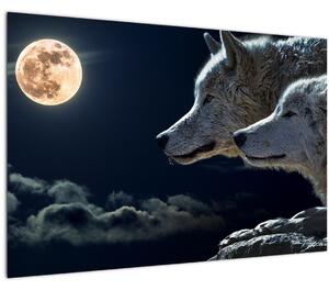 Obraz vlkov vyjúcich na mesiac (90x60 cm)