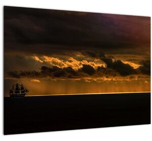 Obraz plachetnice pri západe slnka (70x50 cm)