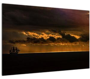 Obraz plachetnice pri západe slnka (90x60 cm)