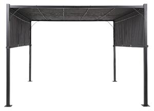 Pergola tmavosivý polyester oceľový rám 310 x 310 cm látkové tienidlo solárne LED svetlá záhradný prístrešok moderný štýl exteriér