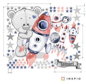 INSPIO-textilná prelepiteľná nálepka - Nálepky pre chlapcov, raketa a hviezdy do detskej izby pre chlapca