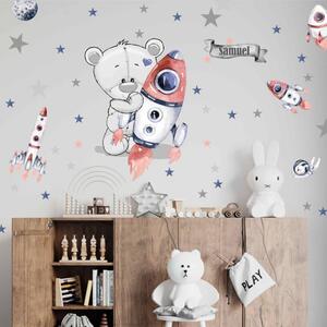 INSPIO-textilná prelepiteľná nálepka - Nálepky pre chlapcov, raketa a hviezdy do detskej izby pre chlapca