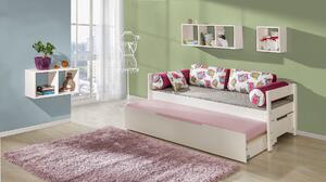 Drevená detská posteľ s prístelkou Borys 90x200 cm Farba: Biela, Motív: Sova