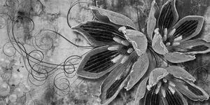 Obraz kvety s perlami v čiernobielom prevedení