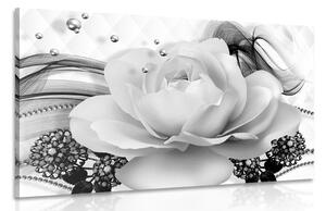 Obraz luxusná ruža s abstrakciou v čiernobielom prevedení