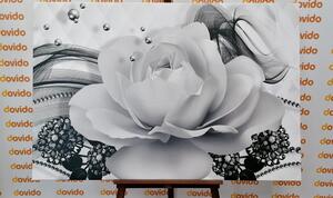Obraz luxusná ruža s abstrakciou v čiernobielom prevedení
