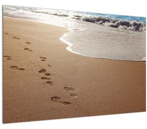 Obraz - stopy v piesku a more (90x60 cm)
