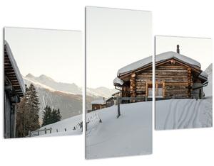 Obraz - horská chata v snehu (90x60 cm)