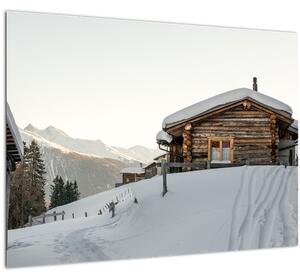 Obraz - horská chata v snehu (70x50 cm)