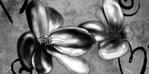 Obraz zaujímavé vintage kvety v čiernobielom prevedení