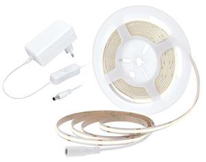 SOLIGHT COB LED pásik, sada s adaptérom, vypínač, 5m, 8W/m, 800lm/m, studená biela
