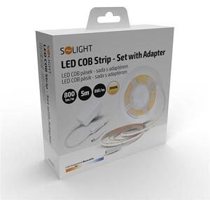 SOLIGHT COB LED pásik, sada s adaptérom, vypínač, 5m, 8W/m, 800lm/m, teplá biela