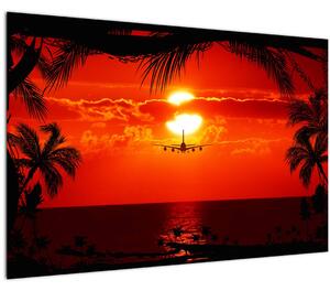 Obraz - západ slnka s lietadlom (90x60 cm)