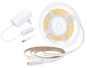 SOLIGHT COB LED pásik, sada s adaptérom, vypínač, 5m, 8W/m, 800lm/m, teplá biela