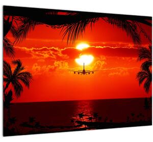 Obraz - západ slnka s lietadlom (70x50 cm)