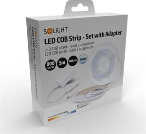 SOLIGHT COB LED pásik, sada s adaptérom, vypínač, 5m, 8W/m, 800lm/m, denná modrá