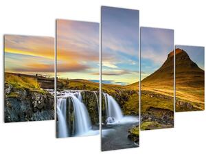 Obraz hory a vodopádov na Islande (150x105 cm)