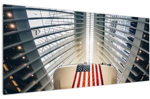 Obraz stavby s vlajkou USA (120x50 cm)
