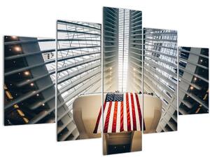 Obraz stavby s vlajkou USA (150x105 cm)