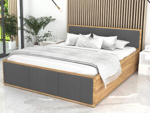Čalúnená manželská posteľ s úložným priestorom Dolly - dub craft/grafit Rozmer: 180x200