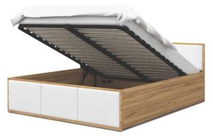 Čalúnená manželská posteľ s úložným priestorom Dolly - dub craft/biela Rozmer: 140x200
