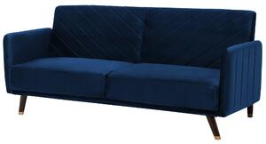 Rozkladacia pohovka modrá zamatová látková moderná obývacia izba 3 -miestna drevené nohy