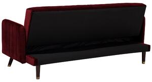 Rozkladacia pohovka tmavočervená zamatová látková moderná obývacia izba 3 -miestna drevené nohy