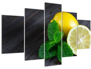 Obraz citrónov a mäty na stole (150x105 cm)