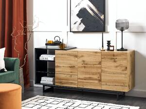 Komoda svetlé drevo čierna MDF doska 3 zásuvky úložný priestor obývacia izba spálňa