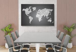 Obraz na korku šrafovaná mapa sveta v čiernobielom prevedení