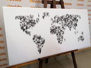 Obraz na korku mapa sveta pozostávajúca z ľudí v čiernobielom prevedení