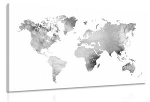 Obraz mapa sveta v čiernobielom akvarelovom prevedení