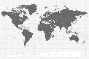 Obraz na korku politická mapa sveta v čiernobielom prevedení