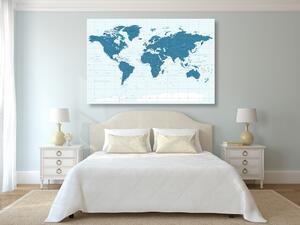 Obraz na korku politická mapa sveta v modrej farbe