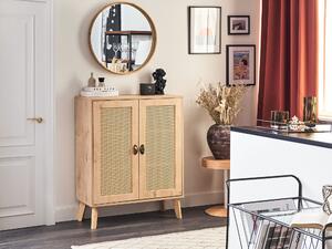 Komoda svetlé drevo MDF doska umelý ratan 2-dverová vintage dizajn obývacia izba spálňa