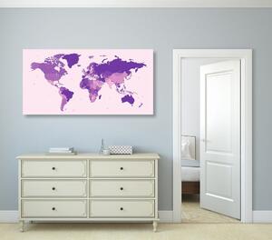 Obraz na korku detailná mapa sveta vo fialovej farbe