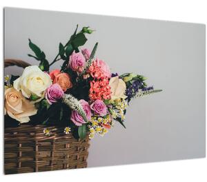 Obraz košíka s kvetinami (90x60 cm)