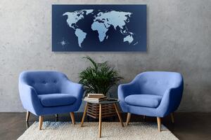Obraz mapa sveta v odtieňoch modrej