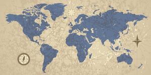 Obraz mapa sveta s kompasom v retro štýle