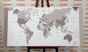 Obraz na korku podrobná mapa sveta v čiernobielom prevedení