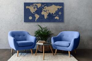 Obraz na korku mapa sveta s kompasom v retro štýle na modrom pozadí