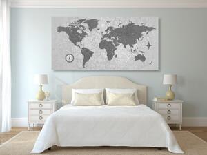 Obraz na korku mapa sveta s kompasom v retro štýle v čiernobielom prevedení