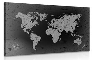 Obraz stará mapa sveta na abstraktnom pozadí v čiernobielom prevedení